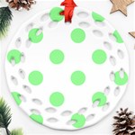 Polka Dots - Light Green on White Round Filigree Ornament (Two Sides)