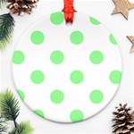 Polka Dots - Light Green on White Round Ornament (Two Sides)