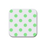 Polka Dots - Light Green on White Rubber Coaster (Square)