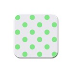 Polka Dots - Light Green on White Rubber Square Coaster (4 pack)