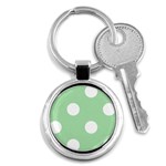 Polka Dots - White on Celadon Green Key Chain (Round)