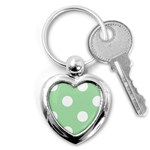 Polka Dots - White on Celadon Green Key Chain (Heart)