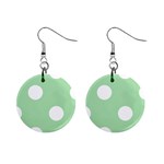 Polka Dots - White on Celadon Green 1  Button Earrings