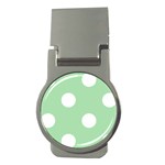 Polka Dots - White on Celadon Green Money Clip (Round)