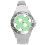Polka Dots - White on Celadon Green Round Plastic Sport Watch (L)