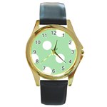 Polka Dots - White on Celadon Green Round Gold Metal Watch
