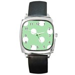 Polka Dots - White on Celadon Green Square Metal Watch