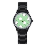 Polka Dots - White on Celadon Green Stainless Steel Round Watch