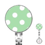 Polka Dots - White on Celadon Green Stainless Steel Nurses Watch