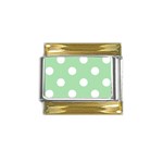 Polka Dots - White on Celadon Green Gold Trim Italian Charm (9mm)