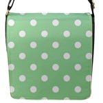 Polka Dots - White on Celadon Green Flap Closure Messenger Bag (S)