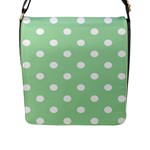 Polka Dots - White on Celadon Green Flap Closure Messenger Bag (L)
