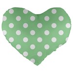 Polka Dots - White on Celadon Green Large 19  Premium Heart Shape Cushion