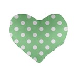 Polka Dots - White on Celadon Green Standard 16  Premium Heart Shape Cushion