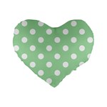 Polka Dots - White on Celadon Green Standard 16  Premium Flano Heart Shape Cushion