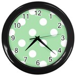 Polka Dots - White on Celadon Green Wall Clock (Black)