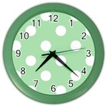 Polka Dots - White on Celadon Green Color Wall Clock