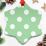 Polka Dots - White on Celadon Green Ornament (Snowflake)