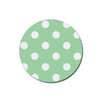 Polka Dots - White on Celadon Green Rubber Round Coaster (4 pack)
