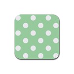 Polka Dots - White on Celadon Green Rubber Coaster (Square)