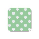 Polka Dots - White on Celadon Green Rubber Square Coaster (4 pack)