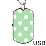 Polka Dots - White on Celadon Green Dog Tag USB Flash (One Side)