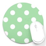 Polka Dots - White on Celadon Green Round Mousepad