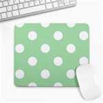 Polka Dots - White on Celadon Green Large Mousepad