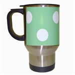Polka Dots - White on Celadon Green Travel Mug (White)