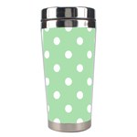 Polka Dots - White on Celadon Green Stainless Steel Travel Tumbler