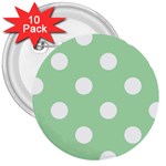 Polka Dots - White on Celadon Green 3  Button (10 pack)