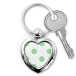 Polka Dots - Celadon Green on White Key Chain (Heart)