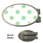 Polka Dots - Celadon Green on White Money Clip (Oval)