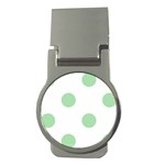Polka Dots - Celadon Green on White Money Clip (Round)