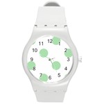 Polka Dots - Celadon Green on White Round Plastic Sport Watch (M)