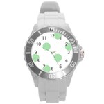 Polka Dots - Celadon Green on White Round Plastic Sport Watch (L)