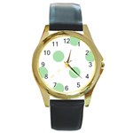 Polka Dots - Celadon Green on White Round Gold Metal Watch