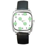 Polka Dots - Celadon Green on White Square Metal Watch