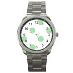 Polka Dots - Celadon Green on White Sport Metal Watch