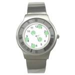 Polka Dots - Celadon Green on White Stainless Steel Watch