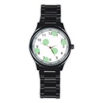 Polka Dots - Celadon Green on White Stainless Steel Round Watch