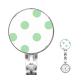 Polka Dots - Celadon Green on White Stainless Steel Nurses Watch