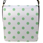 Polka Dots - Celadon Green on White Flap Closure Messenger Bag (S)