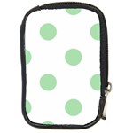 Polka Dots - Celadon Green on White Compact Camera Leather Case