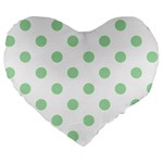 Polka Dots - Celadon Green on White Large 19  Premium Heart Shape Cushion