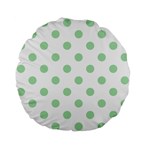 Polka Dots - Celadon Green on White Standard 15  Premium Flano Round Cushion