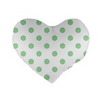 Polka Dots - Celadon Green on White Standard 16  Premium Flano Heart Shape Cushion