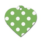 Polka Dots - White on Dollar Bill Green Dog Tag Heart (One Side)