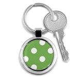 Polka Dots - White on Dollar Bill Green Key Chain (Round)