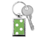 Polka Dots - White on Dollar Bill Green Key Chain (Rectangle)